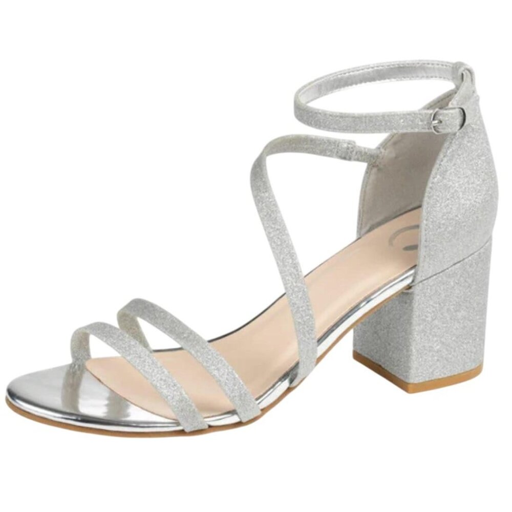 NWT Journee Collection Womens Glittery Bella Strap Heels BELLA Silver Gray 8M